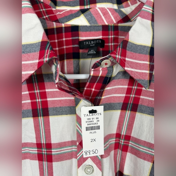 Talbots Red Multi Shimmer Plaid  Long Sleeve Button Down Shirt Size 2X - Picture 5 of 9